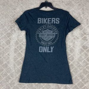 Harley Davidson Women’s Large Short Sleeve Grey Burlington IA “ Bikers Only”
